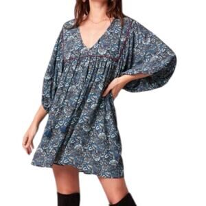 NWT Band Of The Free Mallory Teal Floral Babydoll Mini Dress Size Small